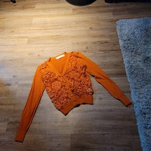 Areve' burnt orange lace croched cropped cardigan